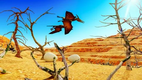 Egg and pterodactyl 3d rendering Stock Illustration