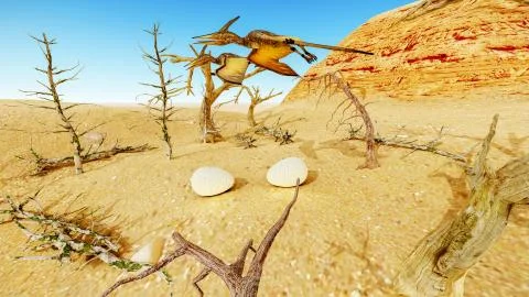 Egg and pterodactyl 3d rendering Stock Illustration