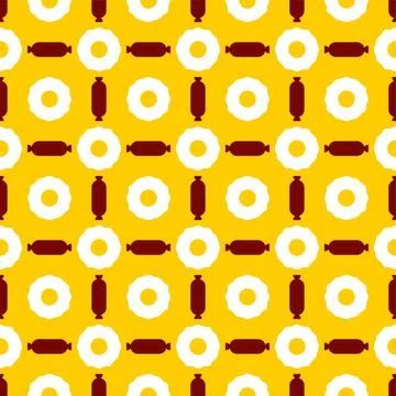 Egg and sausage pattern seamless. Fried egg and bacon background. breakfast.. 库存插图