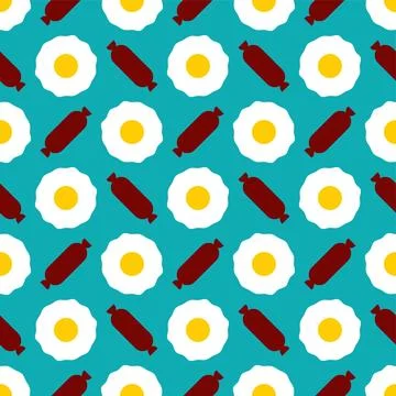 Egg and sausage pattern seamless. Fried egg and bacon background. breakfast.. Stock Illustration