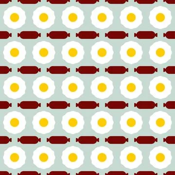 Egg and sausage pattern seamless. Fried egg and bacon background. breakfast.. Stock Illustration