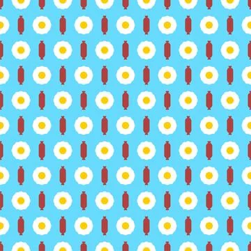 Egg and sausage pattern seamless. Fried egg and bacon background. breakfast.. 库存插图
