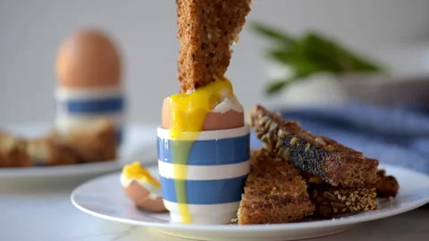 Egg and Soldier breakfast setting Stock Footage 132499079