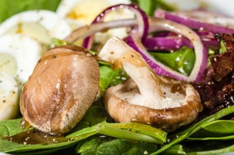Egg and spinach salad close up Foto stock