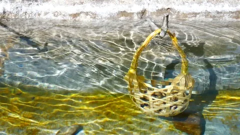Egg in the basket are boiled in hot springs at sankamphaeng  hot springs chia Stock Footage 81311704