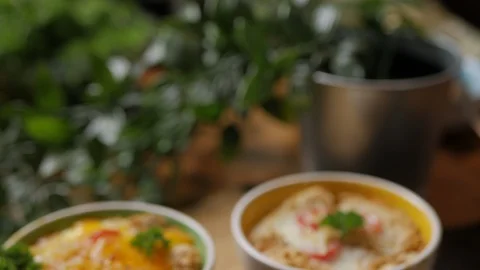 Egg in the Basket, eggs baked in a bread basket. Stock Footage 92636515