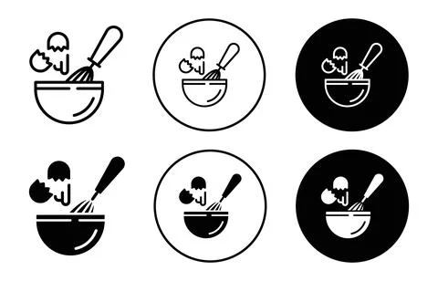 Egg beating icon collection of outline thin line symbol or sign Stock Illustration