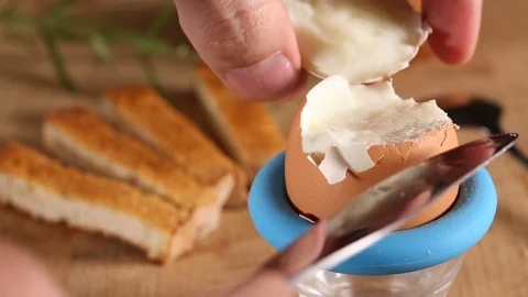 Egg Being Cut With A Knife Stock Footage 83854907