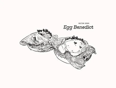 Egg Benedict, breakfast hand draw sketch vector. Stock Illustration