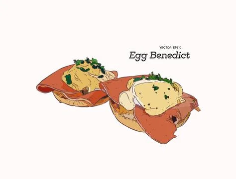 Egg Benedict, breakfast hand draw sketch vector. Stock Illustration