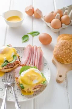 Egg Benedict with ham Stock Photos