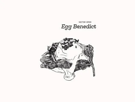 Egg benedict with spinach, hand draw sketch vector. Stock Illustration