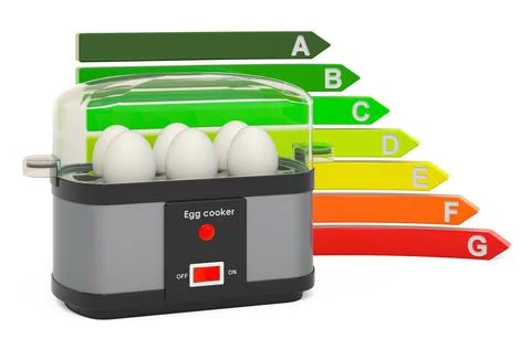 Egg boiler with energy efficiency chart, 3D rendering Stock Illustration