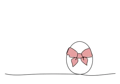 Egg with a bow. One line drawing vector illustration for Easter. Stock Illustration