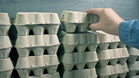 Egg Box Added To Stack Retail Scene Stock Footage 341281358