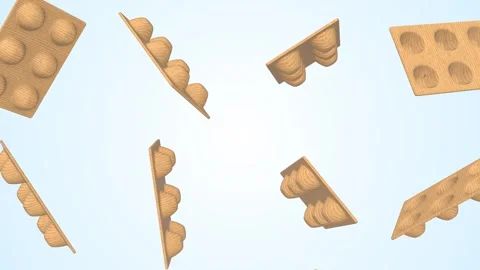 Egg Boxes Falling on a Light Blue Background. Eco Friendly Egg Containers 3D. 4K Stock Footage 306695153