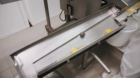 Egg Breaking Machine On Conveyor Line, Close-Up Stock Footage 322010032