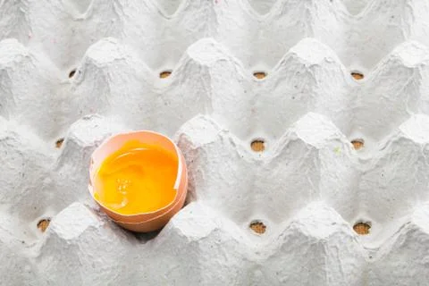 Egg broken on egg panel Stock Photos