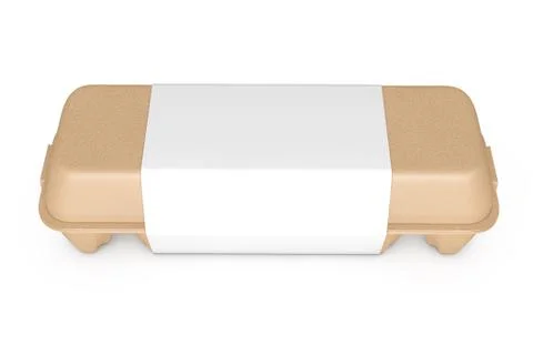 Egg Brown Cardboard Box with Blank Label with Free Space for Your Design. 3d  Stock Illustration