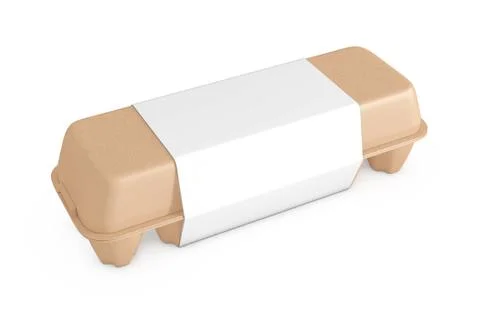 Egg Brown Cardboard Box with Blank Label with Free Space for Your Design. 3d  Stock Illustration
