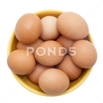 Egg, Brown Eggs in Yellow Plate, Isolated on White Background, Clipping Path Stock Photos