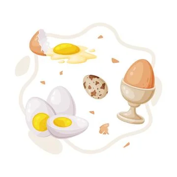Egg with Brown Shell, White and Yellow Yolk Vector Composition Illustrazione stock