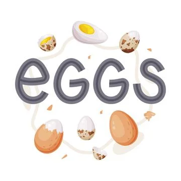 Egg with Brown Shell, White and Yellow Yolk Vector Composition Stock Illustration