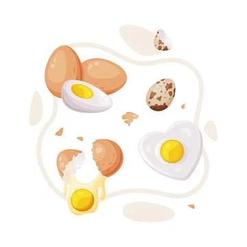 Egg with Brown Shell, White and Yellow Yolk Vector Composition Illustrazione stock