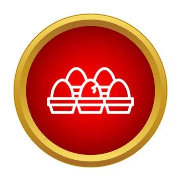 Egg carton with broken egg outline on red button Stock Illustration