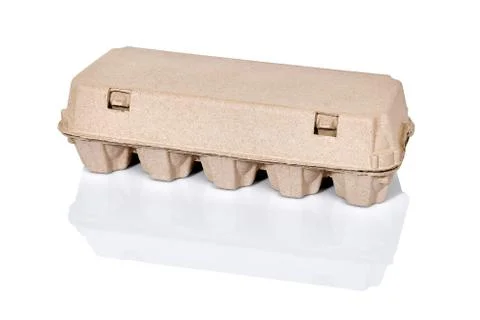 Egg carton container box isolated on white with reflection Stock Photos