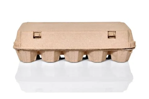 Egg carton container box isolated on white with reflection Stock Photos