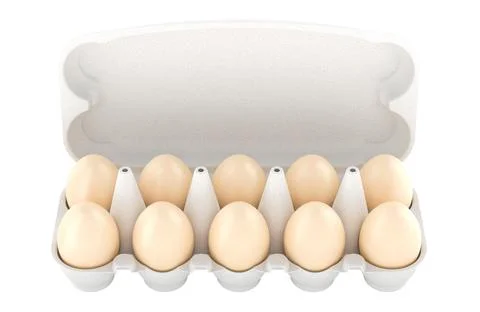 Egg carton containing with ten brown eggs. 3D rendering Stock Illustration