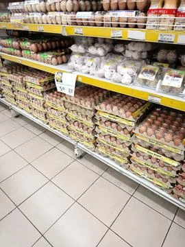 Egg cartons at shelf Foto stock