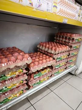 Egg cartoon at shelf Foto stock