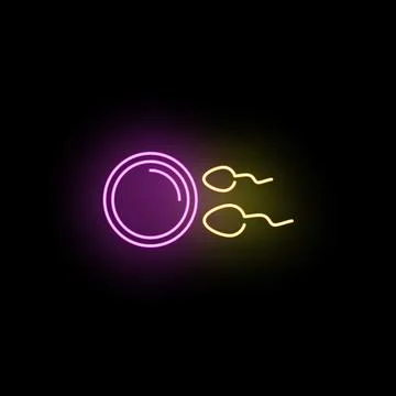 Egg cell and sperm neon glowing icon representing fertilization Stock Illustration