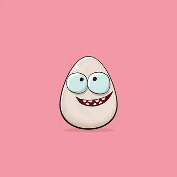 Egg character. Cartoon white egg isolated on pink background. Funky food egg Stock Illustration