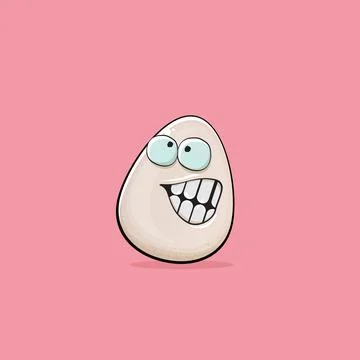 Egg character. Cartoon white egg isolated on pink background. Funky food egg Stock Illustration