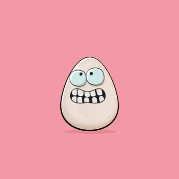 Egg character. Cartoon white egg isolated on pink background. Funky food egg Stock Illustration