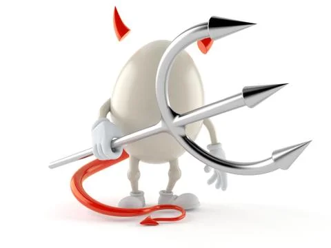 Egg character with devil horns and pitchfork Stock Illustration