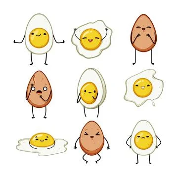 Egg character set cartoon vector illustration Stock Illustration