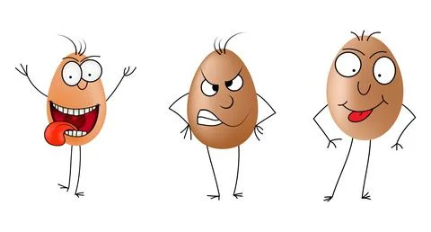 Egg character set. Crazy and angry eggs isolated on white Stock Illustration
