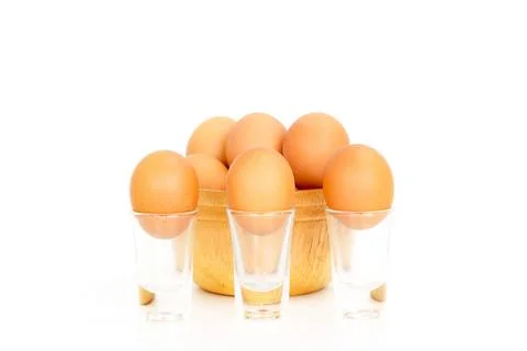 Egg, Chicken Eggs in a bowl isolate on white Stock Photos