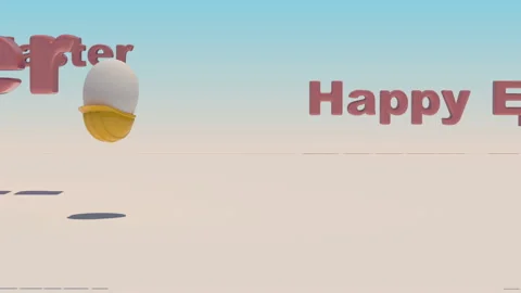 An egg in a construction helmet rolls in the grass towards the inscription Happy Stock Footage 149765995