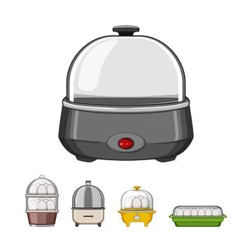 Egg cooker collection preparing breakfast food kitchenware Stock Illustration
