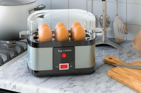 Egg cooker on the kitchen table. 3D rendering Stock Illustration
