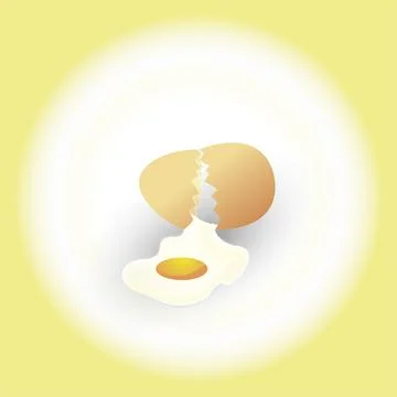 Egg cooking. A broken egg from which a ready-made scrambled egg flows out. Stock Illustration