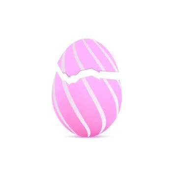 Egg with crack in 3D vector illustration, pink broken egg with decorative lin Stock Illustration