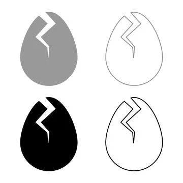 Egg with cracked eggshell damaged set icon grey black color vector illustra.. Illustrazione stock