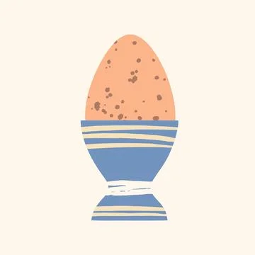 Egg in cup vector illustration. Healthy breakfast meal. Boiled egg with brown Stock Illustration