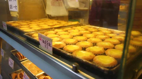 Egg custard treat, Bakery in Hong Kong 스톡 동영상 34483653